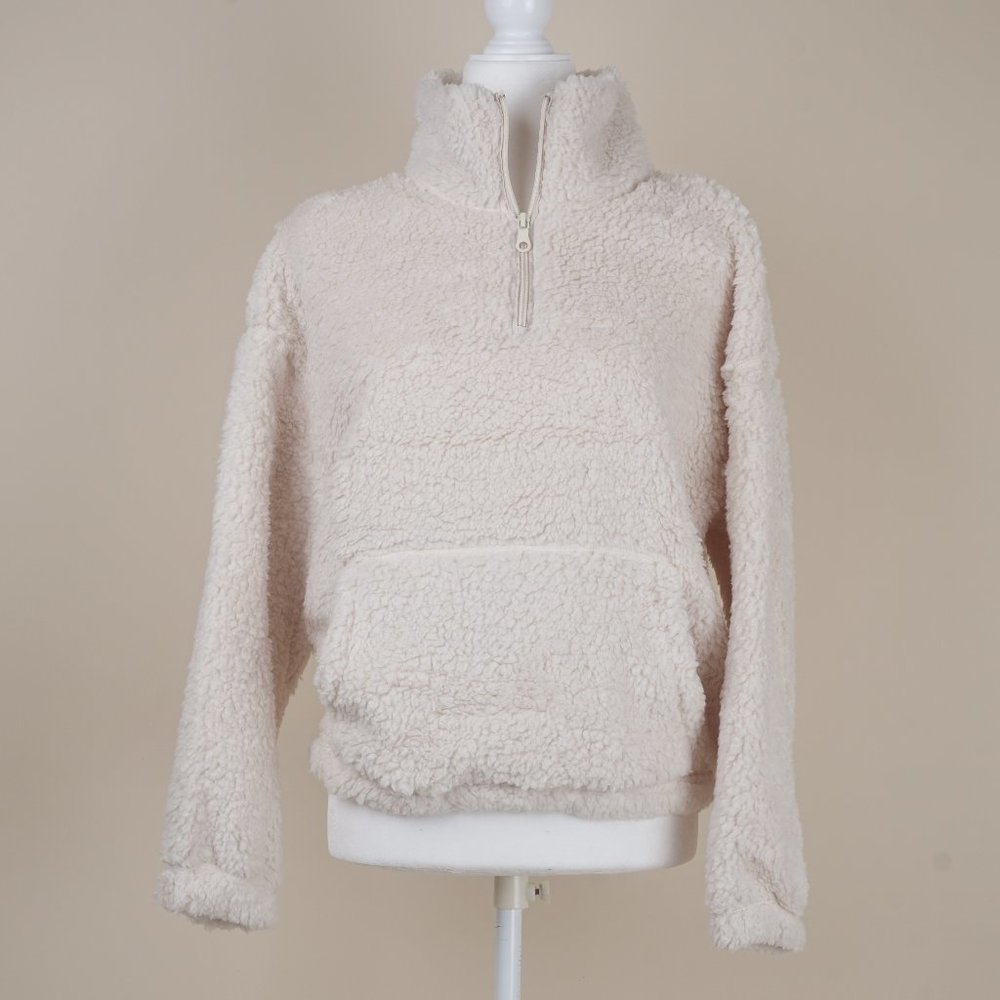 Cozy Sherpa Half Zip Mock Neck Pullover in Ivory